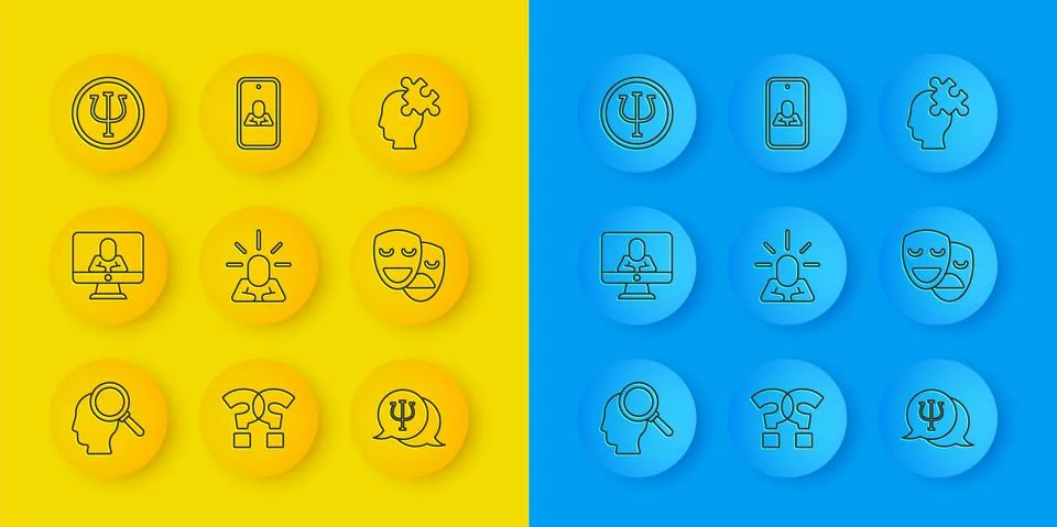 Set line Finding a problem, Psychologist online, Depression, Psychology, Psi 스톡 일러스트