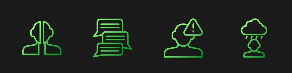 Set line Finding a problem in psychology, Bipolar disorder, Online psychological Stock Illustration