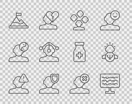 Set line Finding a problem in psychology, Encephalogram, Schizophrenia Stock Illustration