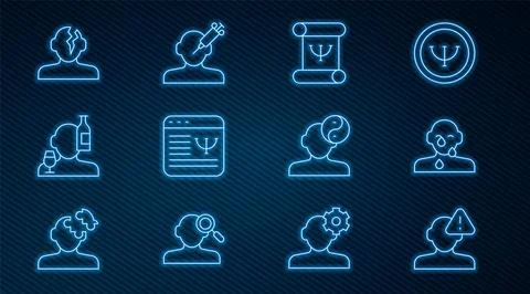 Set line Finding a problem in psychology, Tear cry eye, Psychology book, Online Stock Illustration