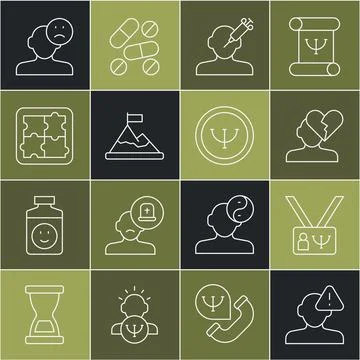 Set line Finding a problem in psychology, Psychology, Broken heart or divorce Illustrazione stock