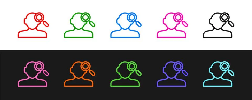 Set line Finding a problem in psychology icon isolated on black and white 스톡 일러스트