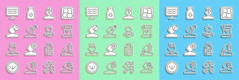 Set line Finding a problem in psychology, Alcoholism, Psychology book, Huma.. Stock Illustration