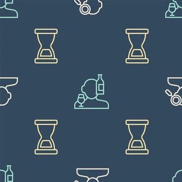 Set line Finding a problem in psychology, Old hourglass and Alcoholism on s.. Illustrazione stock