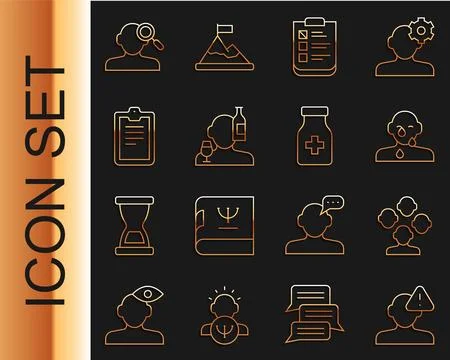 Set line Finding a problem in psychology, Schizophrenia, Tear cry eye, Psyc.. Stock Illustration