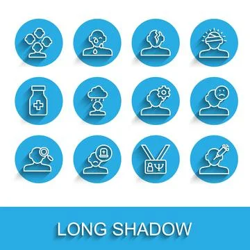 Set line Finding a problem in psychology, Male doctor, Schizophrenia, Psych.. Illustrazione stock