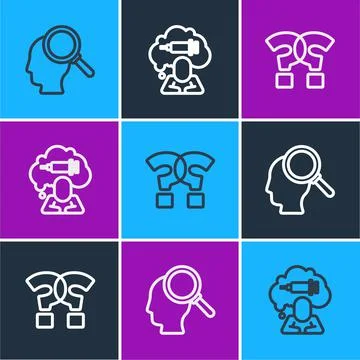 Set line Finding a problem, Question mark and Addiction to the drug icon. Vector 스톡 일러스트