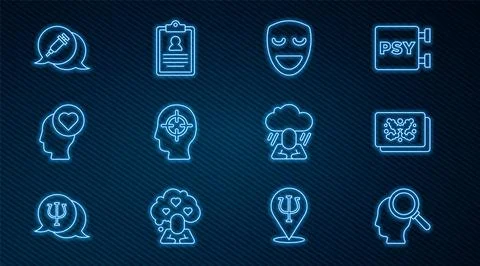Set line Finding a problem, Rorschach test, Comedy theatrical mask, Broken heart 스톡 일러스트