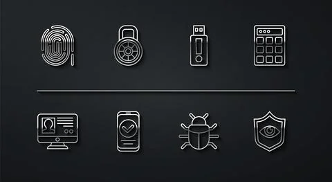 Set line Fingerprint, Create account screen, Password protection, System bug Stockillustratie