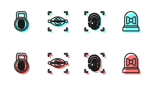 Set line Fingerprint, with lock, Eye scan and Motion sensor icon. Vector Stock Illustration