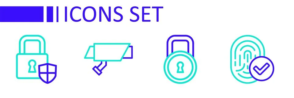 Set line Fingerprint, Lock, Security camera and Shield security with lock i.. Stock Illustration