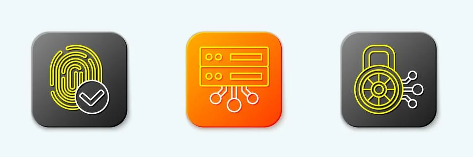 Set line Fingerprint, Server, Data, Web Hosting and Cyber security icon. Vect イラスト素材