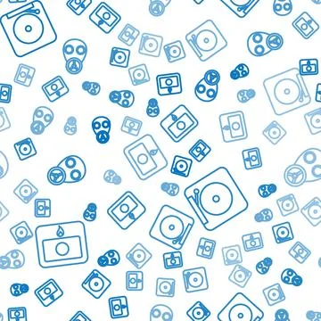 Set line Fire alarm system, Ringing alarm bell and Gas mask on seamless pattern イラスト素材