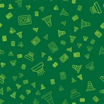 Set line Fire alarm system, sprinkler and Traffic cone on seamless pattern Stock Illustration