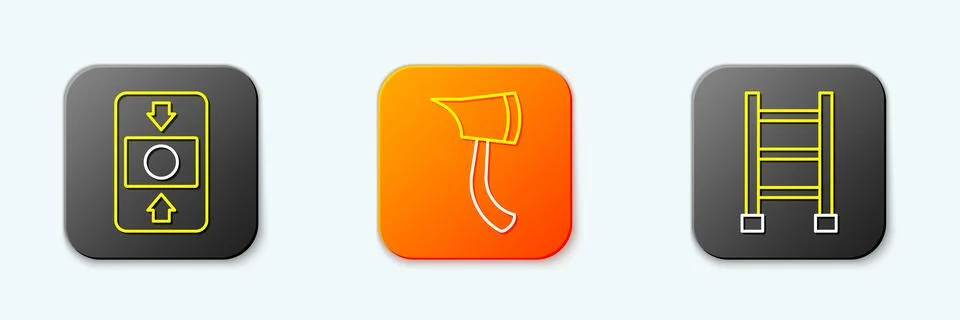 Set line Fire alarm system, Firefighter axe and escape icon. Vector 스톡 일러스트