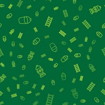 Set line Fire bucket, hydrant and escape on seamless pattern. Vector 스톡 일러스트