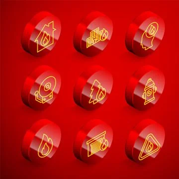 Set line Fire in burning house, buildings, Firefighter, Ringing alarm bell,.. 스톡 일러스트