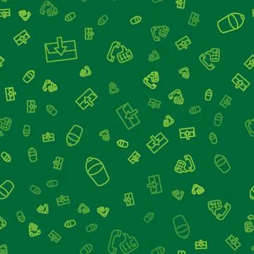 Set line Fire exit, bucket and Telephone call 911 on seamless pattern. Vector 스톡 일러스트