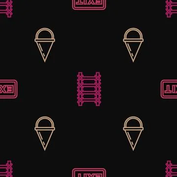 Set line Fire exit, cone bucket and escape on seamless pattern. Vector Stock Illustration