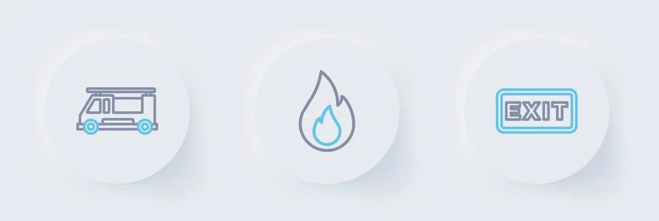 Set line Fire exit, flame and truck icon. Vector 스톡 일러스트