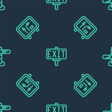 Set line Fire exit, Road traffic sign and on seamless pattern. Vector 스톡 일러스트
