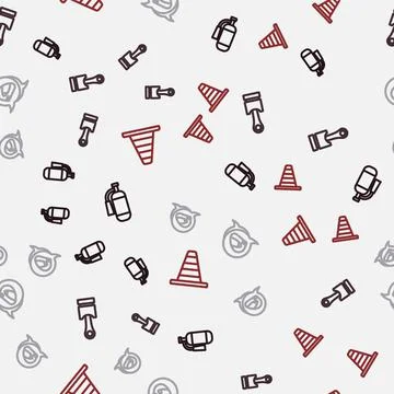 Set line Fire extinguisher, Engine piston, Racing helmet and Traffic cone on Stock Illustration