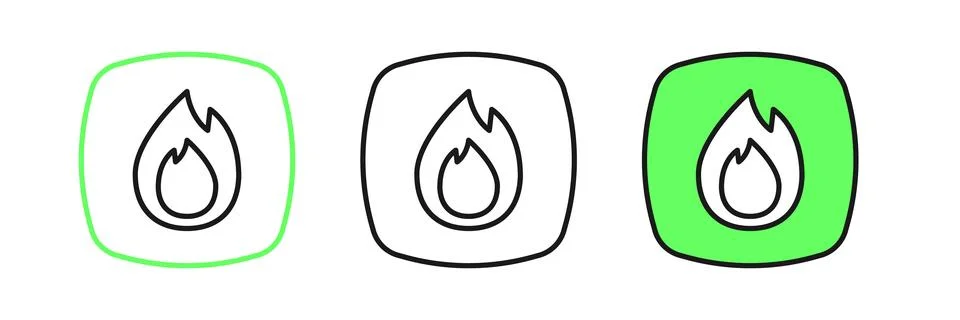 Set line Fire flame icon isolated on white background.  Vector Stock Illustration