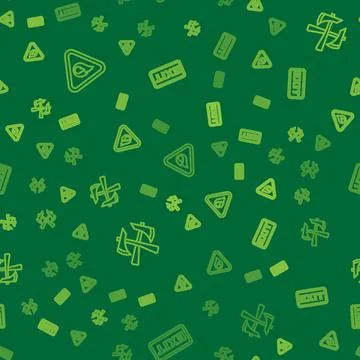 Set line Fire flame in triangle, Firefighter axe and exit on seamless pattern Stock Illustration