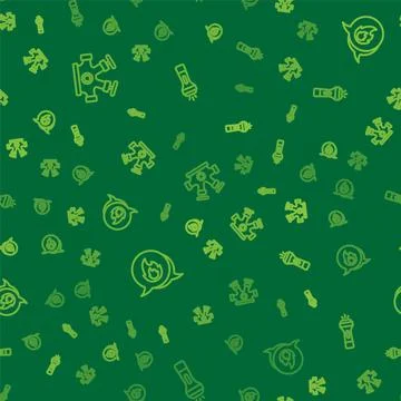 Set line Fire hydrant, Emergency call and Flashlight on seamless pattern. Vector Illustrazione stock