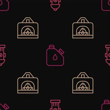 Set line Fire hydrant, Interior fireplace and Canister fuel on seamless pattern Illustrazione stock