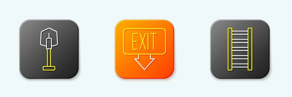 Set line Fire shovel, exit and escape icon. Vector Stock Illustration