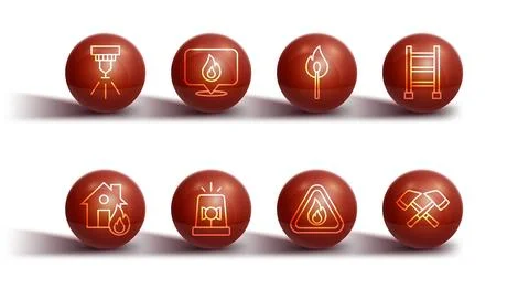 Set line Fire sprinkler system, burning house, escape, flame triangle, Flas.. Illustration