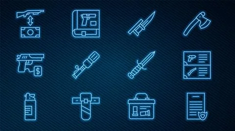 Set line Firearms license certificate, Weapon catalog, Bayonet rifle, Anti-tank Stock-Illustration