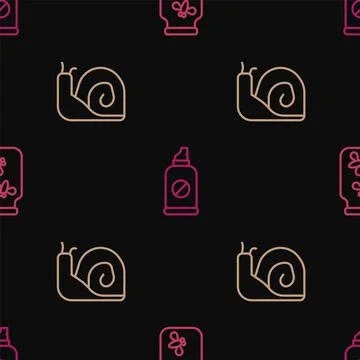 Set line Fireflies bugs in a jar, Snail and Spray against insects on seamless Illustrazione stock