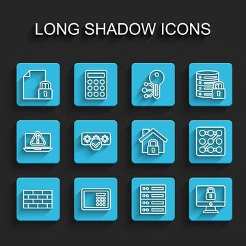 Set line Firewall, security wall, Safe, Document and lock, Server, Data, Web 스톡 일러스트