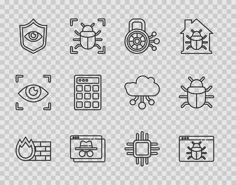Set line Firewall, security wall, System bug, Cyber, Browser incognito window Stockillustratie