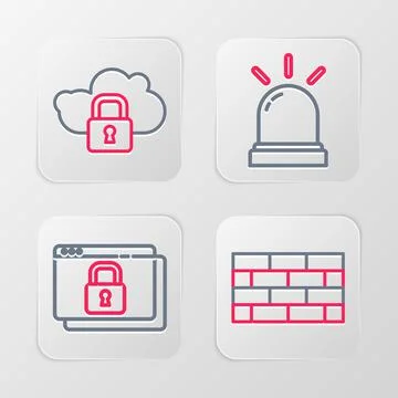 Set line Firewall, security wall, Secure your site with HTTPS, SSL, Motion Illustration