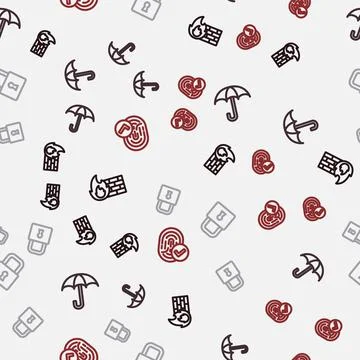 Set line Firewall, security wall, Umbrella, Lock and Fingerprint on seamless Stock Illustration