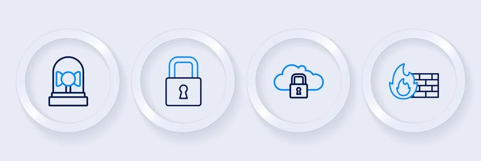 Set line Firewall, security wall, Cloud computing lock, Lock and Ringing al.. Stock Illustration