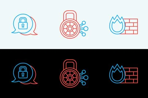Set line Firewall, security wall, Cyber and  icon. Vector 스톡 일러스트
