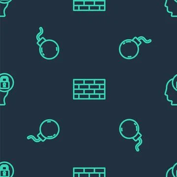 Set line Firewall, security wall, Bomb ready to explode and Human head with.. 스톡 일러스트