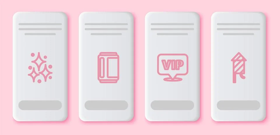 Set line Firework, Beer can, Location Vip and rocket. White rectangle button イラスト素材