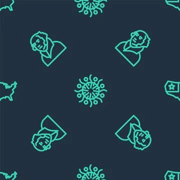 Set line Firework, George Washington and USA map on seamless pattern. Vector Illustrazione stock