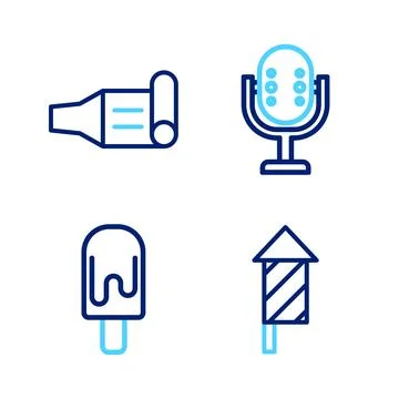 Set line Firework rocket, Ice cream, Microphone and Birthday party horn ico.. Stock Illustration