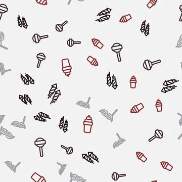 Set line Firework rocket, Lollipop, Festive mask and Ice cream in waffle on.. Stock Illustration