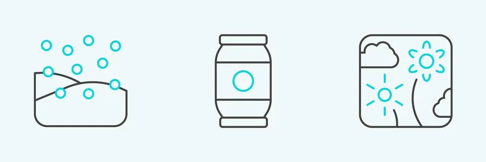 Set line Firework rocket, Snowfall and Beer can icon. Vector Stock Illustration