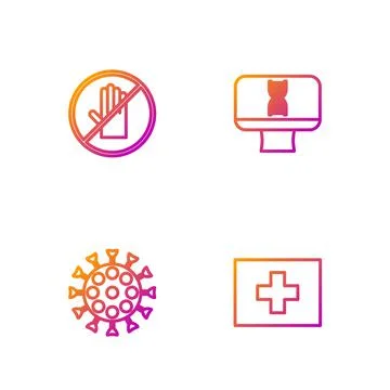 Set line First aid kit, Virus, No handshake and DNA spiral computer. Gradient Stock Illustration