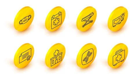 Set line First aid kit, DNA symbol, Hospital building, Certificate template イラスト素材