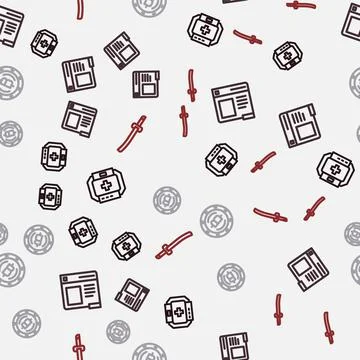 Set line First aid kit, Browser window, Cryptocurrency coin Bitcoin and Katan Stock Illustration
