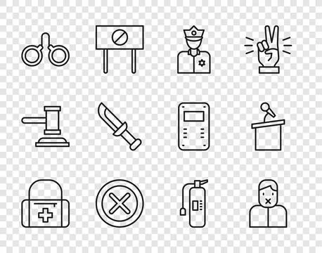 Set line First aid kit, Censor and freedom of speech, Police officer, X Mark イラスト素材